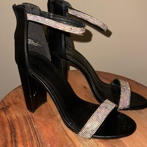 Black Charlotte Russe Women’s Heels with multicolored sequined straps | Size 8